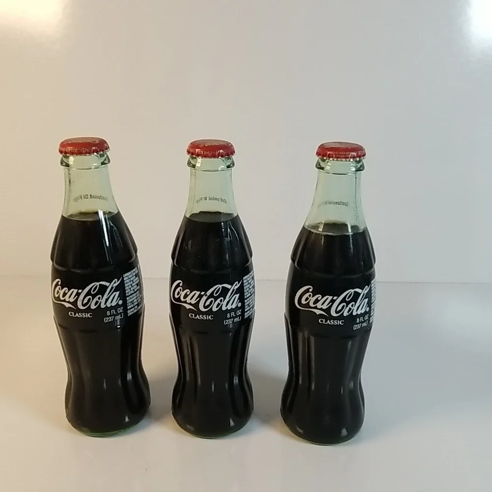 Lot of 3 Coca-Cola Centennial of Flight 1903-2003 8oz Green Bottles, 3 Full Coke